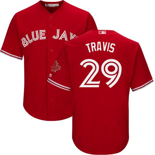Blue Jays #29 Devon Travis Red New Cool Base Canada Day Stitched MLB Jersey
